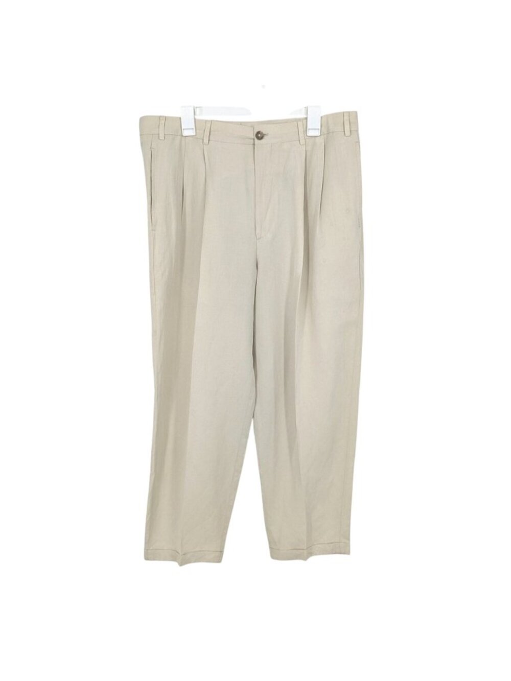 Vintage Linen Blend Chino Pants Straight Leg Tapered Trouser Y2K Coastal 38 X 30
